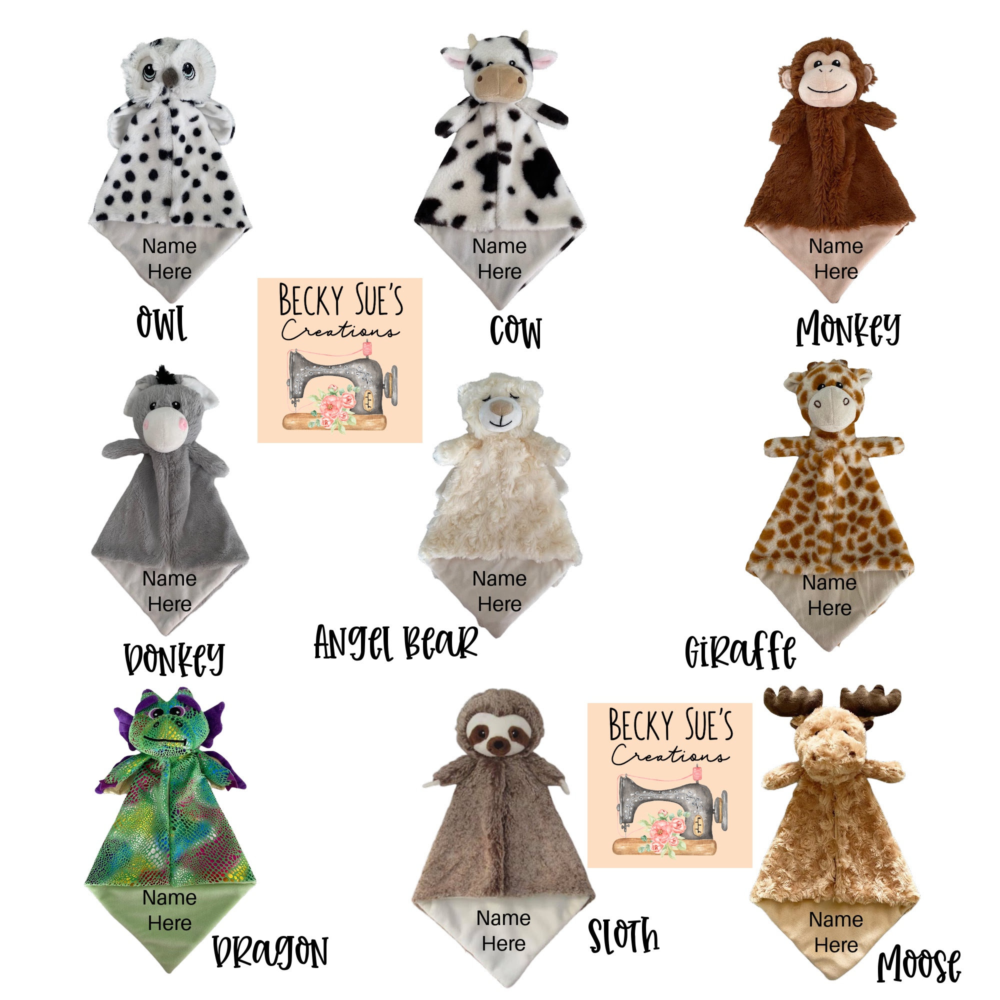 Personalized Baby Gift Baby Animal Lovey Blanket Soother Etsy