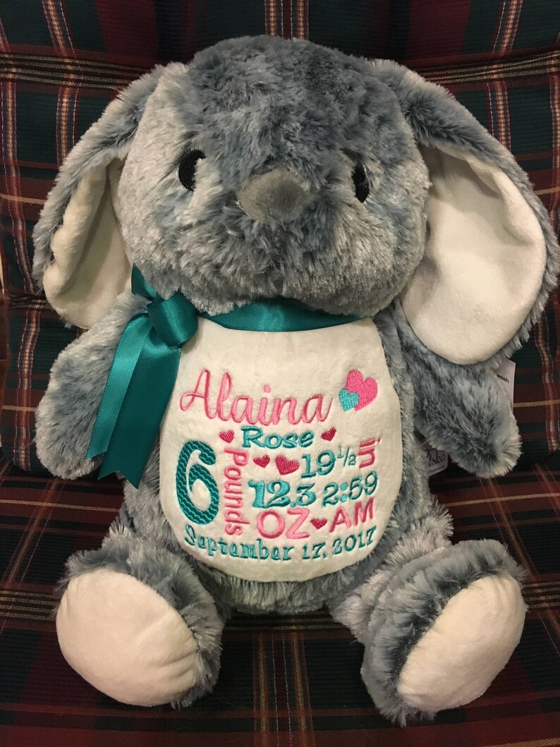 Personalized Stuffed Animal Bunny Baby Announcement Plush Etsy