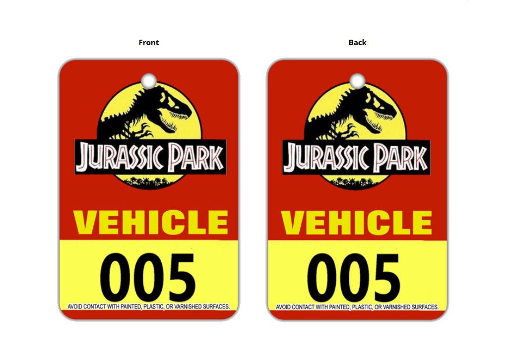 Jurassic Park Pass Prop Vehicle ID Car Air Freshener Promo Etsy