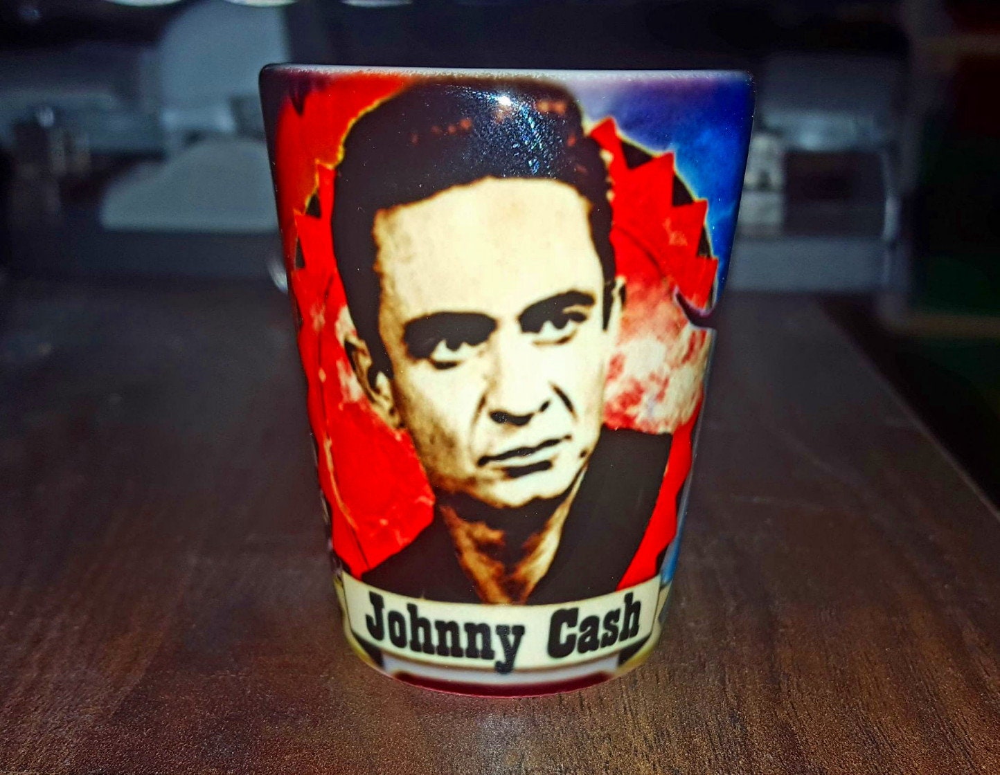 Young Johnny Cash Career Hat and Giving the Finger CERAMIC Shot Glass Limited Edition 
