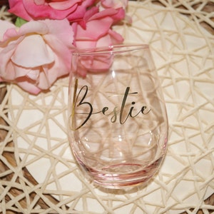 Best Friends Wine Glass | Drinking Glass | Best Friend Gift | Pink Bestie Wine Glass.