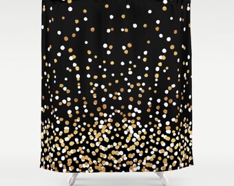 Shower Curtain Floating Dots Black And White Etsy