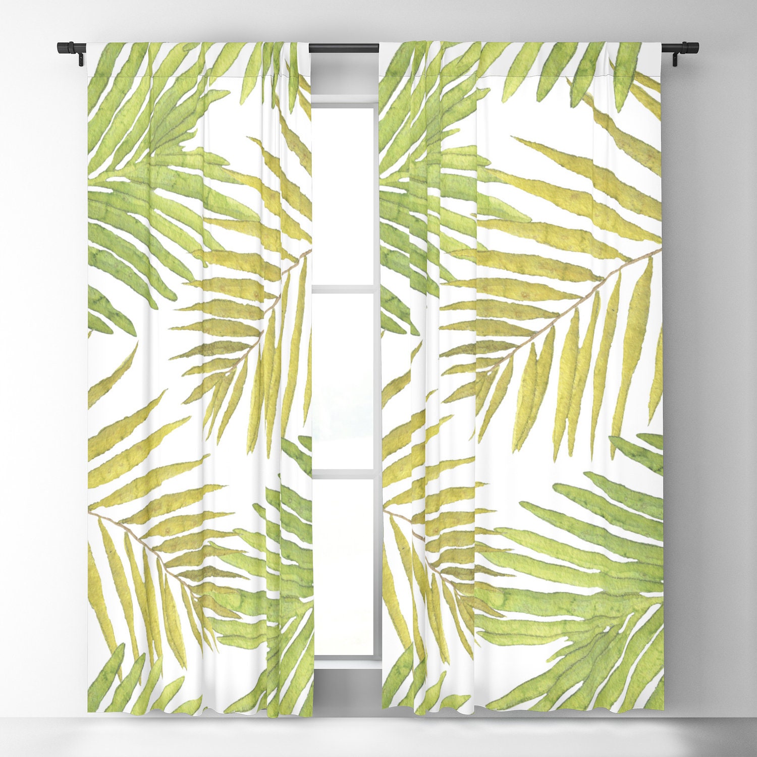 Palms Against White Window Curtains Green Yellow Blackout Or Sheer