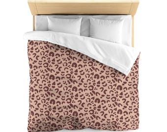 Microfiber Duvet Cover, Leopard Print, Sable Red Blush Pink, Soft Bedding Set, Animal Print Home Decor, Safari Bedroom, Cheetah, Kids Room