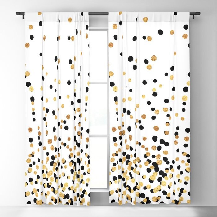 Window Curtains Floating Dots White Gold Black 50 Canada Window Curtains Floating Dots White, Black White Gold Curtains