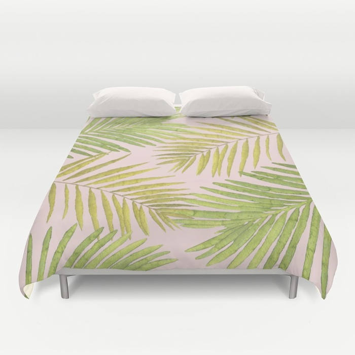 Duvet Cover Or Comforter Palms Against Blush Pink Green Yellow Duvet Cover Or Comforter Palms Against Blush Pink Green Yellow Twin Xl Full Queen King Bedroom Bed Shams Optional