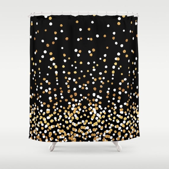 Shower Curtain Floating Dots Gold Black And White Etsy