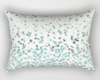 Lumbar Throw Pillow - Floating Confetti Dots - Mint Aqua Silver Cream White - Rectangle Cover and Insert - 17x12 20x14 25.5x18 28x20