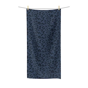 Bath or Beach Towel, Leopard Print, Tonal Navy Blue, Safari Bathroom Decor, Animal Print Towels, Cheetah Print, Kids Pool Towel