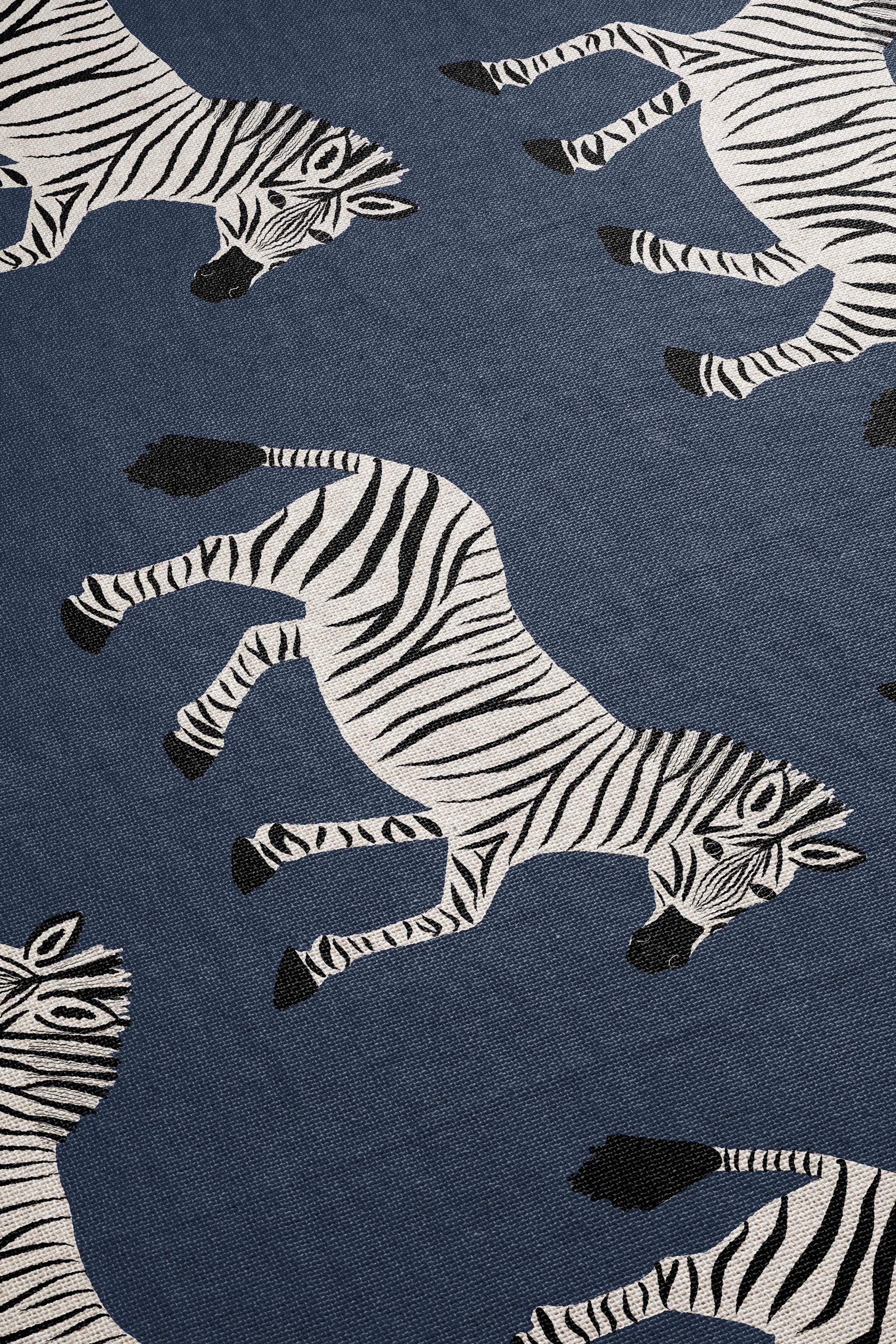 Cotton Woven Blanket, Zebra Parade, Black and White on Navy Blue, Safari Animals, Kids Room, Baby Nursery Decor, Animal Print, Fringe Throw