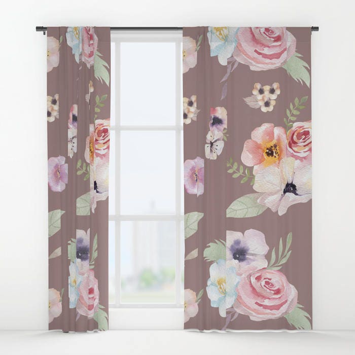 Window Curtains Watercolor Fl I Cocoa Brown Pink 50 X 84 Window Curtains Watercolor Fl I Cocoa Brown Pink 50 X 84 Rod Pocket Bedroom Decor Accessories Kids Nursery Playroom