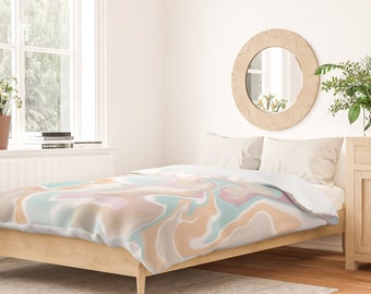 Duvet Cover or Comforter - Candy Pastel Marble - Pink Mint Aqua Orange - Twin XL Full Queen King - Microfiber or 100% Cotton - Shams Optl