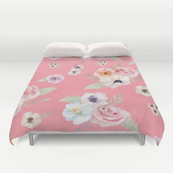Duvet Cover Or Comforter Watercolor Floral I Bright Pink Etsy