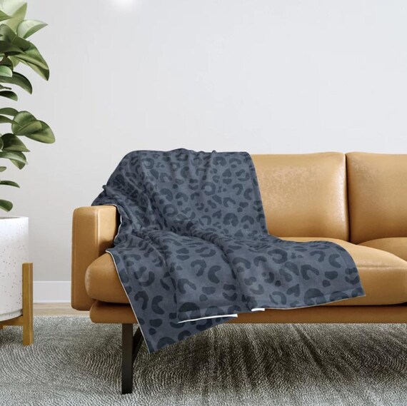 Sherpa Fleece Blanket, Leopard Print, Navy Blue, Plush Winter