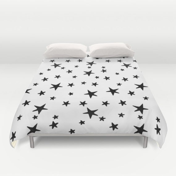 Duvet Cover Or Comforter Star Print Black And White Twin Etsy