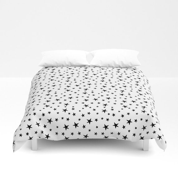 Duvet Cover Or Comforter Mini Star Print Black On White Etsy