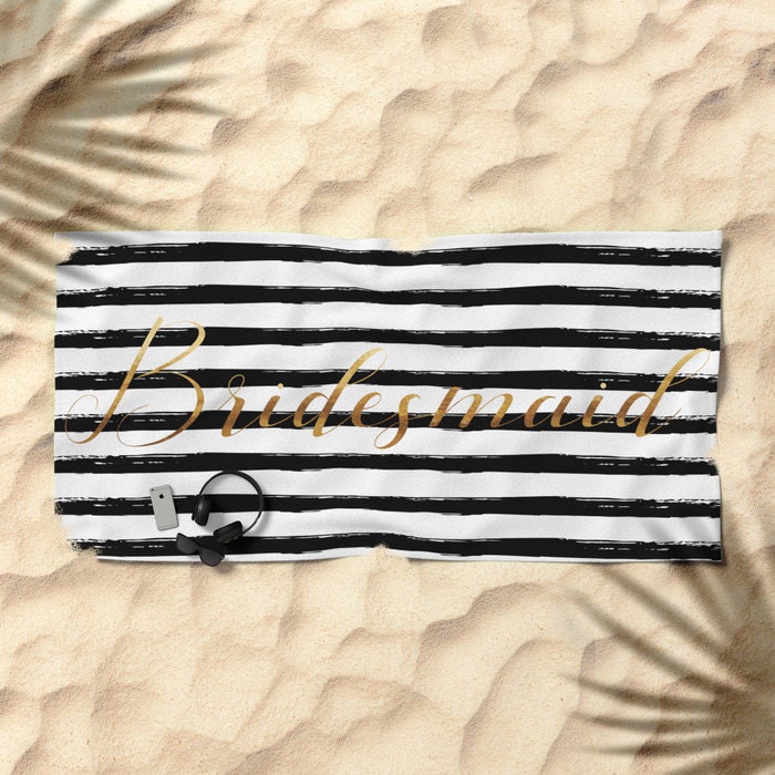 Oversized Beach Towel Bridesmaid And Stripes Gold Black
