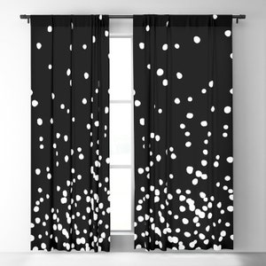 Window Curtains - Floating Dots - White on Black - 50" x 84" or 96" Length - Blackout or Sheer - Rod Pocket - Bedroom Nursery Playroom