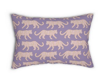 Lumbar Pillow, Leopard Parade, Pink on Lavender, Safari Jungle Decor, Animal Print, Modern Bold, Boho Accent Cushion, Cheetah Print 20x14