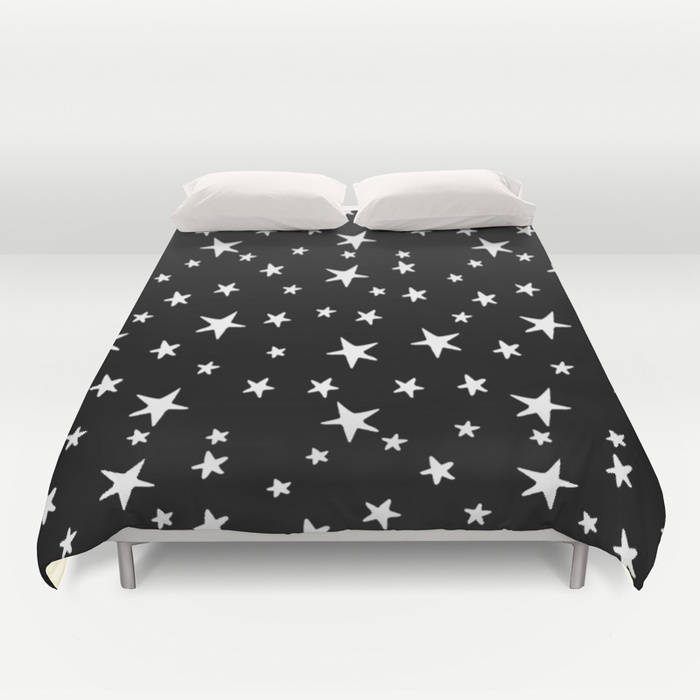 Duvet Cover Or Comforter Star Print White On Black Twin Xl Full