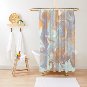 Shower Curtain or Bath Mat - Marble Desert - Purple Mint Orange Beige - 71"x74" - Bath Curtain Bathroom Decor - Set Bundle