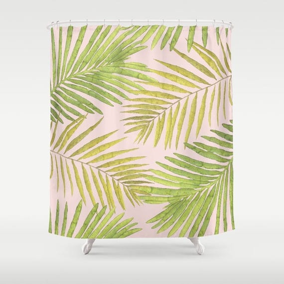 Shower Curtain Palms Against Blush Pink Green Yellow Etsy