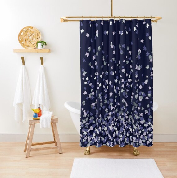 Shower Curtain or Bath Mat Floating Confetti Dots Lavender Silver