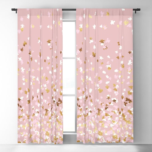 Window Curtains Floating Confetti Dots Pink Blush White New Zealand Window Curtains Floating Confetti Dots, Gold Polka Dot Sheer Curtains With Lights