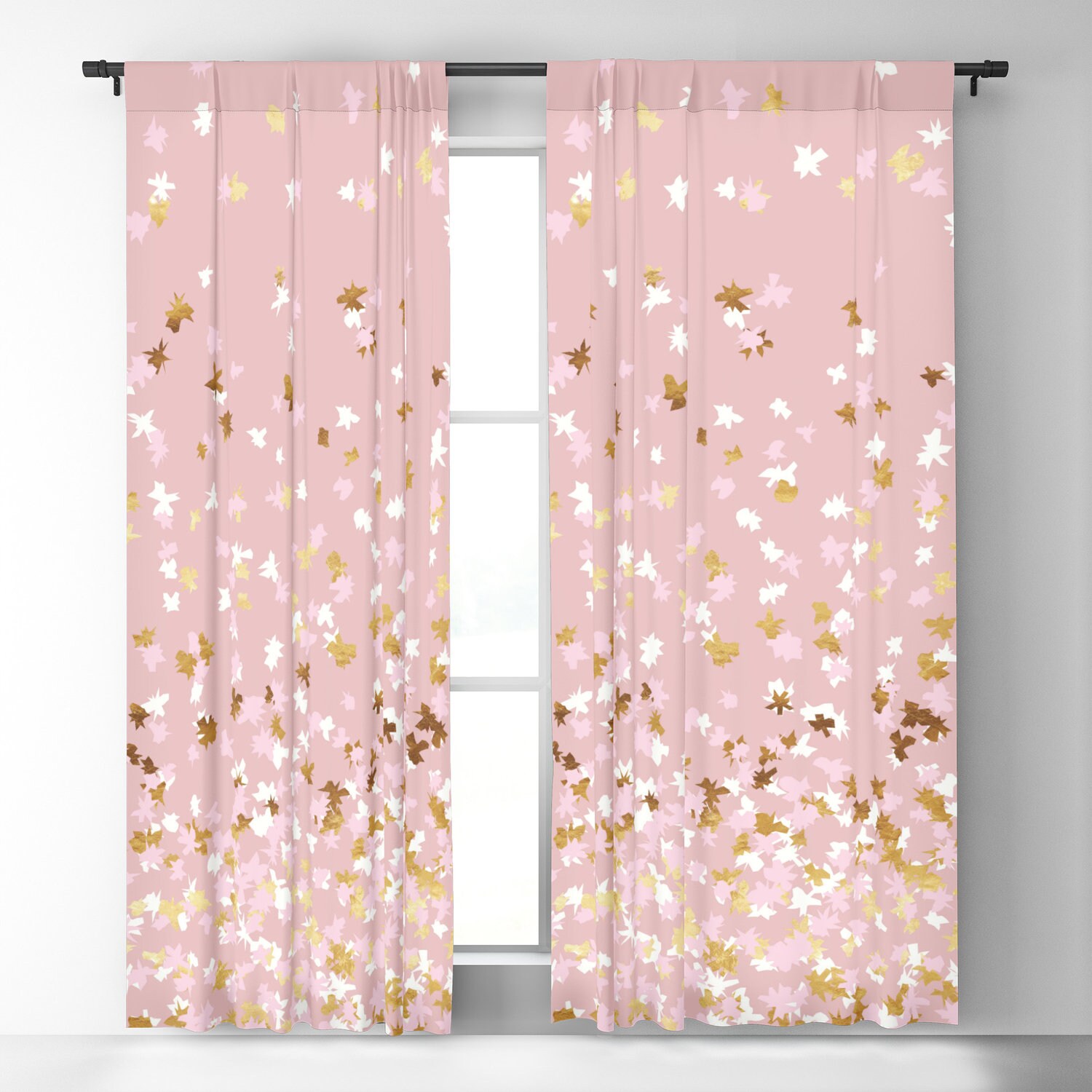 Window Curtains Floating Confetti Dots, Rose Gold Blackout Curtains Uk