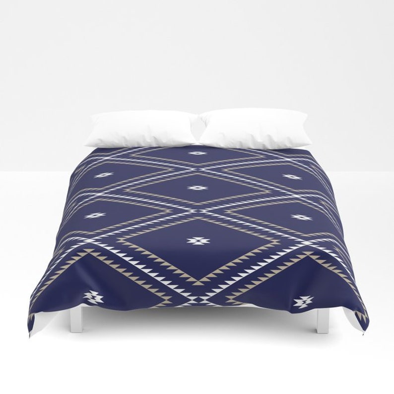 Duvet Cover Or Comforter Navajo Pattern Navy Blue White Tan Twin Xl Full Queen King Bedroom Bed Shams Optional