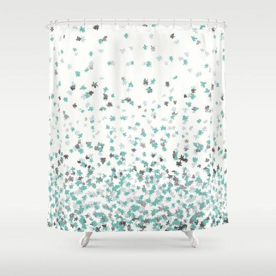 Shower Curtain Floating Confetti Dots Mint Aqua Silver Etsy