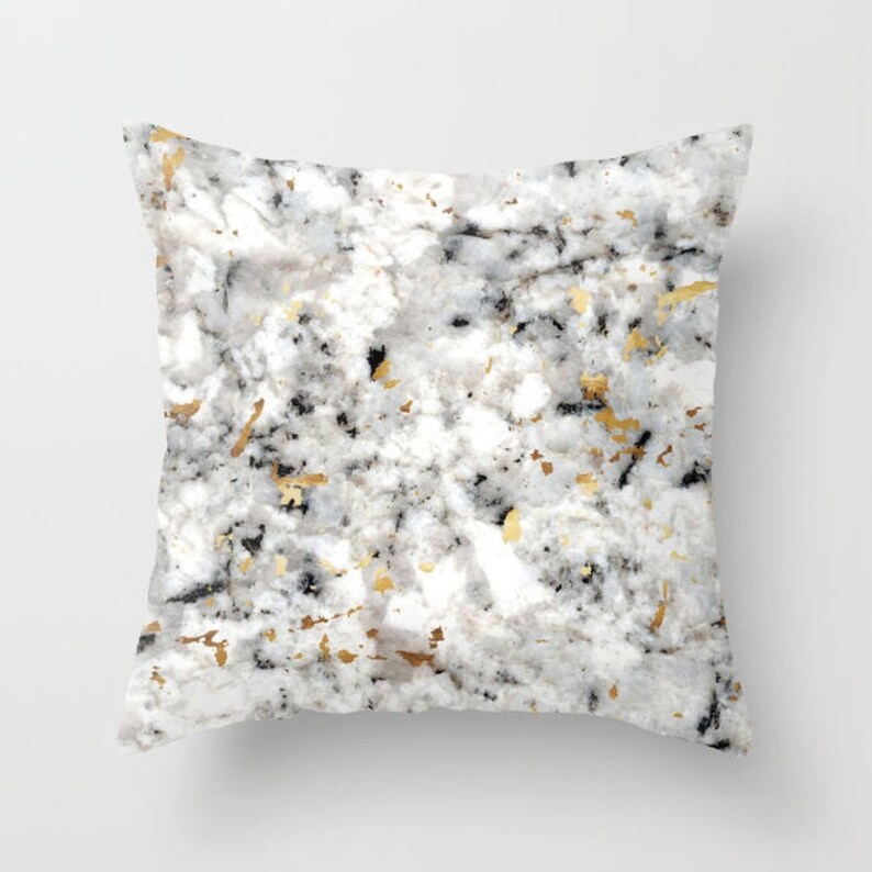 Throw Pillow Classic Marble With Gold Specks Black White Etsy