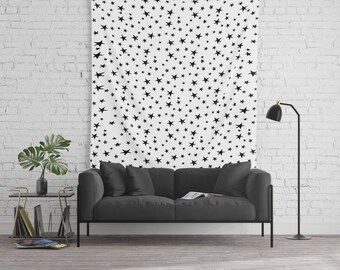 Wall Tapestry - Mini Star Print - Black on White - Small Medium or Large - Bedroom Decor Accessories Dorm Nursery Playroom