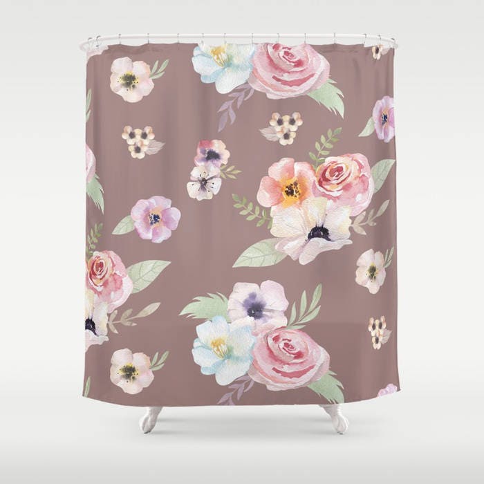 Shower Curtain Cocoa Brown Pink Optional Bundle With Bath Mat