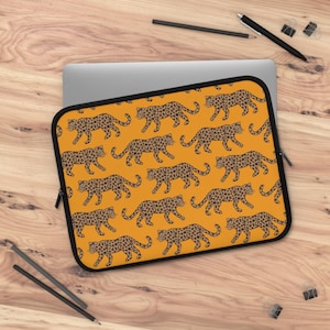 Laptop Sleeve, Leopard Parade, Classic Bright Orange, Safari Animal Print, Protective Case, Computer Accessories, Tech Gift, Cheetah Print