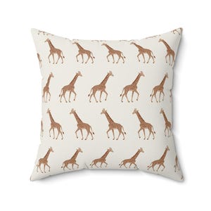 Square Throw Pillow, Giraffe Parade, Classic on Cream, Safari Kids Room, Nursery Decor, Animal Print Cushion, Bold Modern