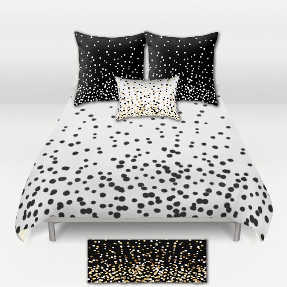 Duvet Cover Or Comforter Floating Dots Black And White Etsy