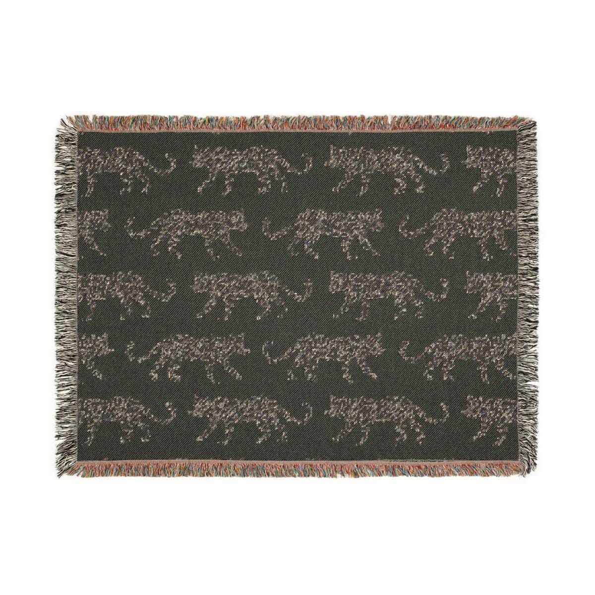 Cotton Woven Blanket, Leopard Parade, Black White, Jungle Cat Decor, Cheetah Throw, Safari Theme, Animal Print, Gift for Her, Fringe Throw