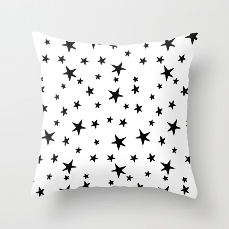 Throw Pillow Star Print Black on White Indoor or Outdoor Etsy