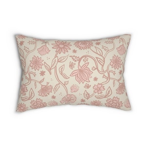 Lumbar Pillow, Boho Floral Pattern, Pink on Cream, Nursery Decor, Flowers Decorative Pillow, Bohemian Room Decor, Neutral Bedroom 20x14