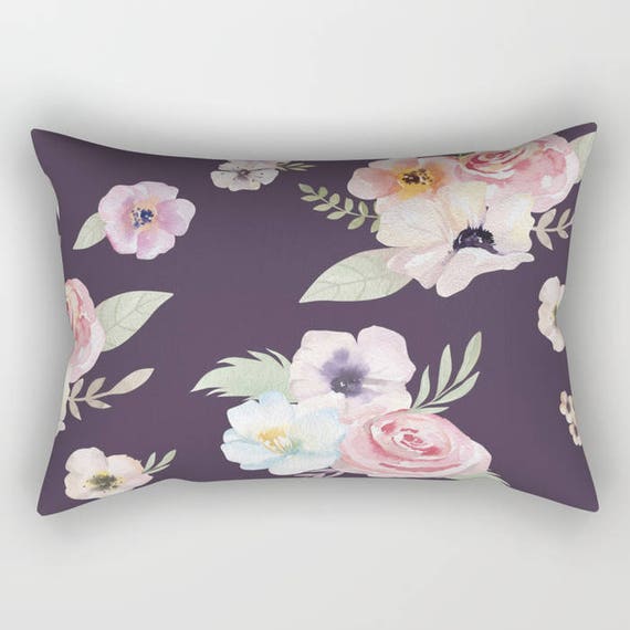 Lumbar Throw Pillow Watercolor Floral I Watercolor Floral Pillow Pink Linen