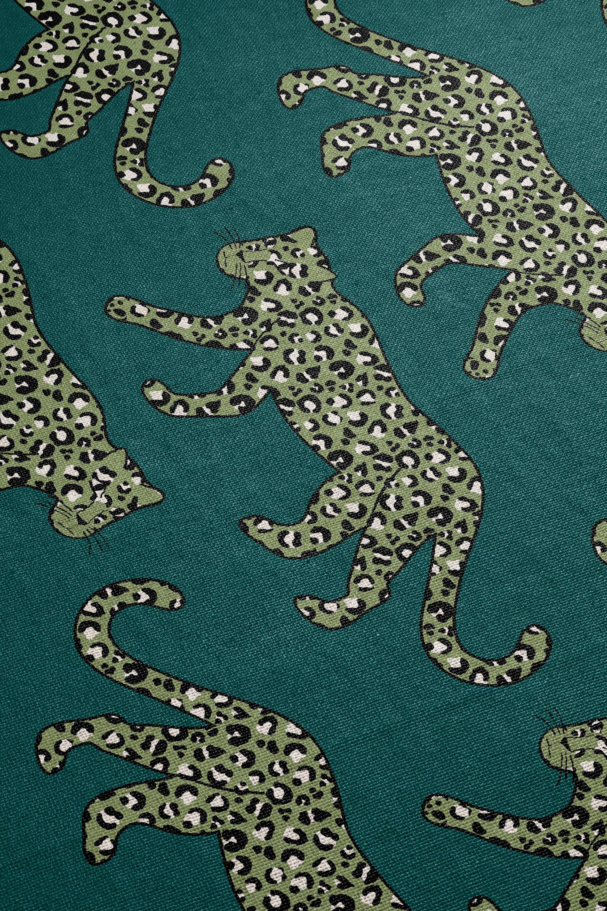 Cotton Woven Blanket, Leopard Parade, Olive on Teal, Jungle Cat Decor, Cheetah Throw, Safari Theme, Animal Print, Gift for Her, Fringe Throw