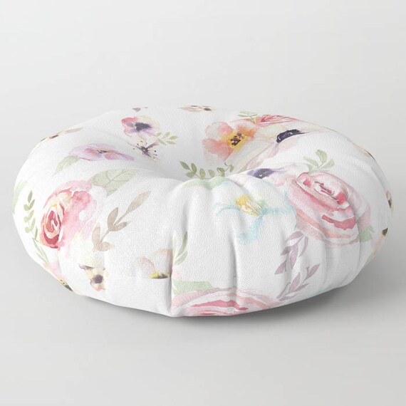 Oversized Floor Pillow Watercolor Floral I Cream Ivory Etsy