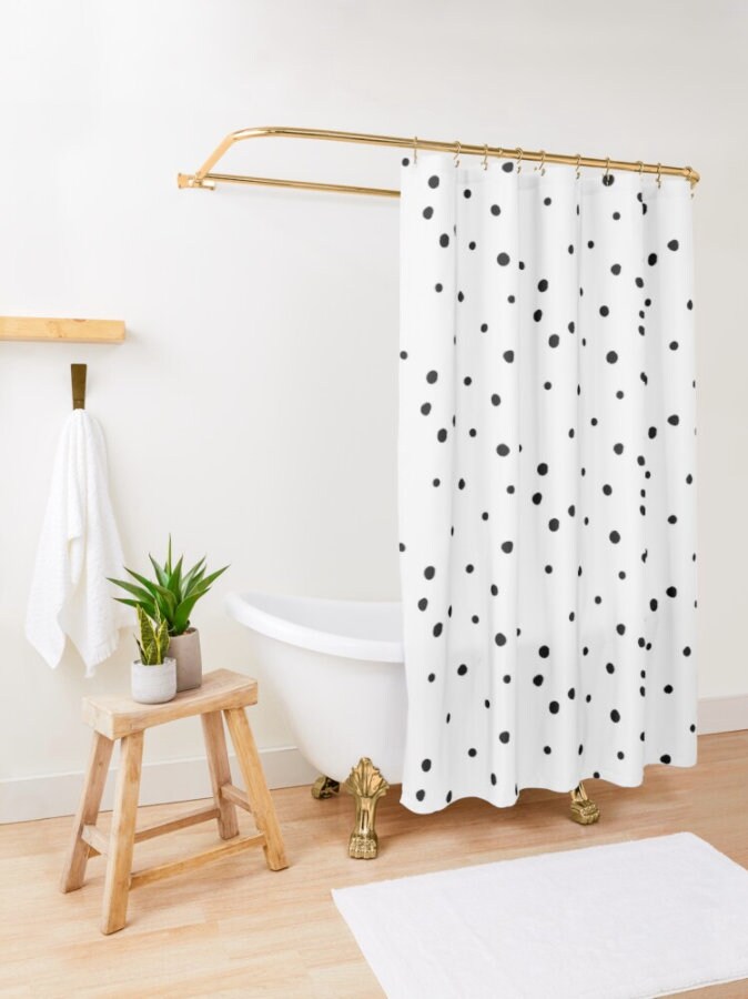 Shower Curtain Or Bath Mat Dalmatian Polka Dots White Shower Curtain Or Bath Mat Dalmatian, Black And White Polka Dot Shower Curtain