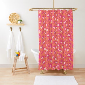 Shower Curtain or Bath Mat - Leopard Spots - Hot Pink Blush Pink Bright Coral - 71"x74" - Bath Curtain Bathroom Decor - Set Bundle