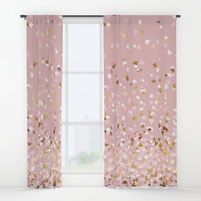 Window Curtains Floating Confetti Dots Pink Blush White Etsy