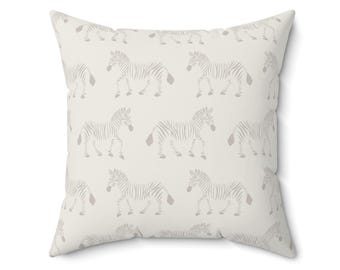 Square Throw Pillow, Zebra Parade, Light Gray on Cream, Safari Kids Room, Nursery Decor, Animal Print Cushion, Bold Modern