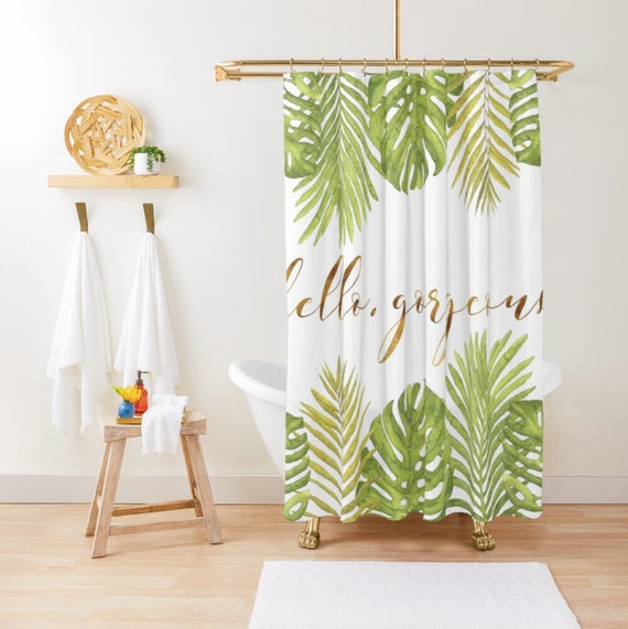 Shower Curtain Or Bath Mat O Gorgeous Palm Leaves Shower Curtain Or Bath Mat O, Hookless Palm Leaf Shower Curtain