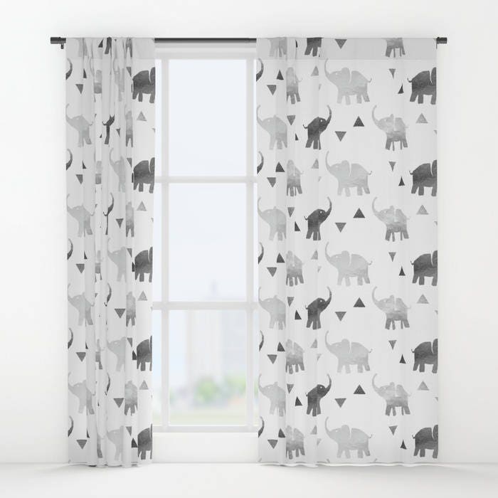 Window Curtains Elephants Triangles Print Gray Silver White Window Curtains Elephants Triangles Print Gray Silver White 50 X 84 Rod Pocket Bedroom Decor Accessories Kids Nursery Playroom