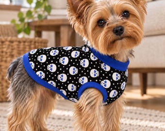 Halloween Jacquard Knit Pet Sweater, Heart Eyes Skulls, Coral Pink or Royal Blue, Matching Family, Cute Small Dog Cat Costume